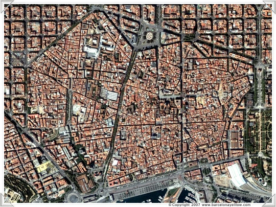 Old part of Barcelona - satellite image