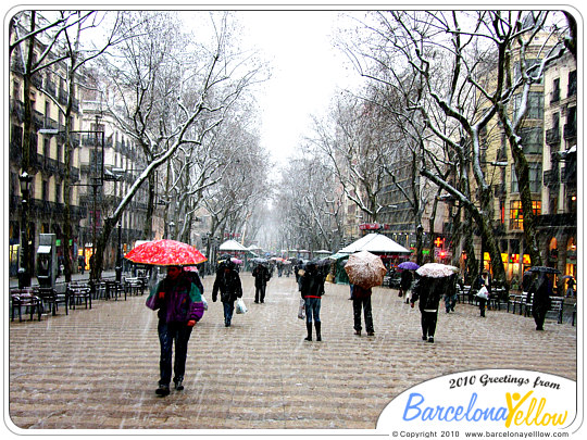 Barcelona snow on La Rambla